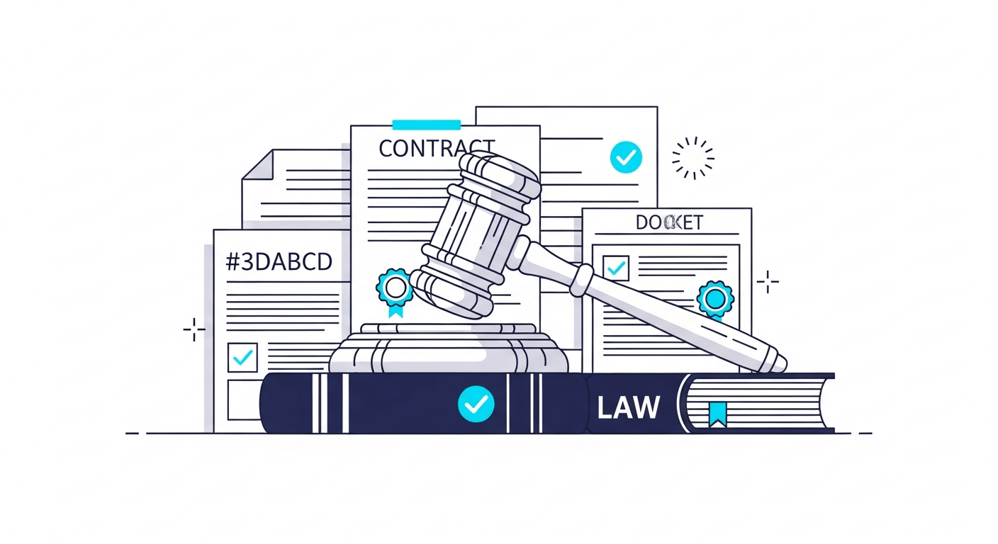Professional illustration of legal enforcement and compliance with gavel and documents