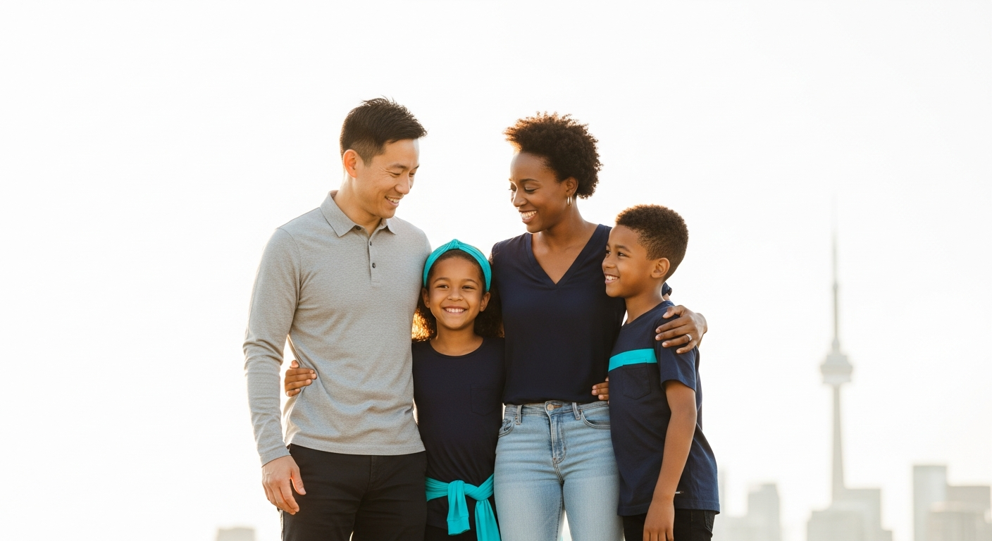 Family in Ontario outdoors representing co-parenting harmony